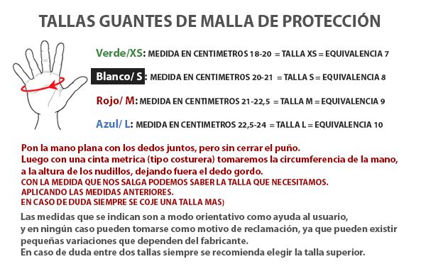 TALLAS GUANTES DE MALLA DE PROTECCIÓN