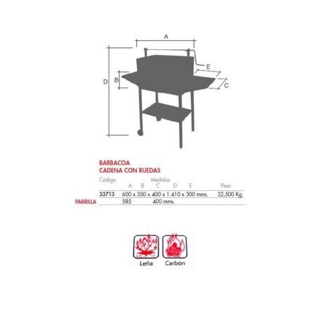 Detalles barbacoa con cadena para elevacion parrilla 600 mm 33713
