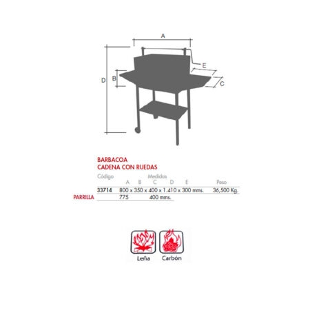 Detalles barbacoa con cadena para elevacion parrilla 800 mm 33714