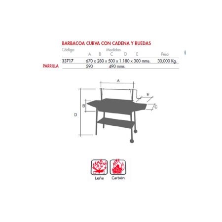 Detalles barbacoa curva con cadenas 670 mm ref 33717