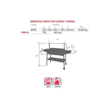 Detalles barbacoa curva con cadenas 870 mm ref 33718