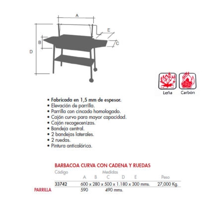 detalles Barbacoa con cadenas curva 600 mm 33742