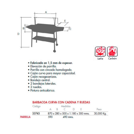 detalles Barbacoa con cadenas curva 800 mm 33743