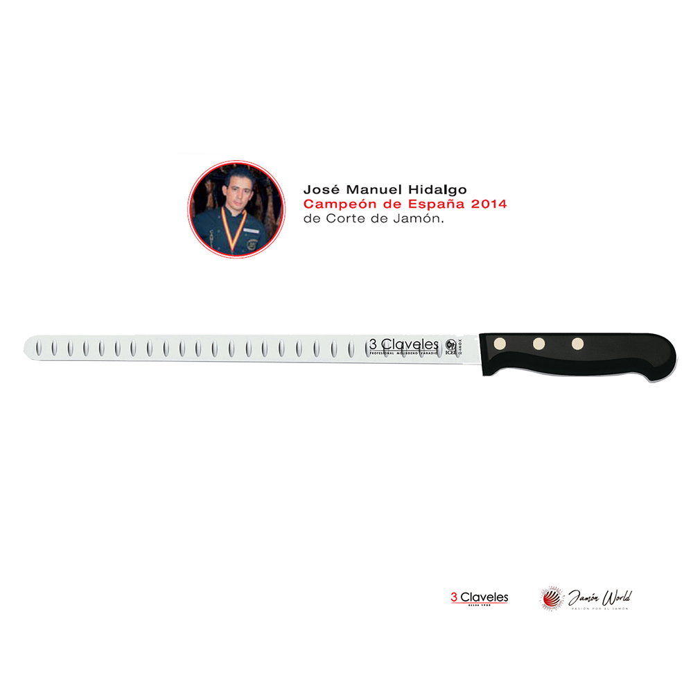 Cuchillo Jamonero Alveolado 3 Claveles 29 cm - Ibéricos Valenzuela - Tienda  gourmet online