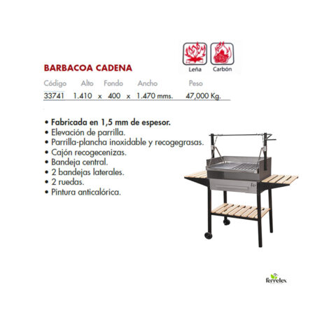 Barbacoa con elevación de cadena 820 mm con ruedas y apoyos 33741 detalles