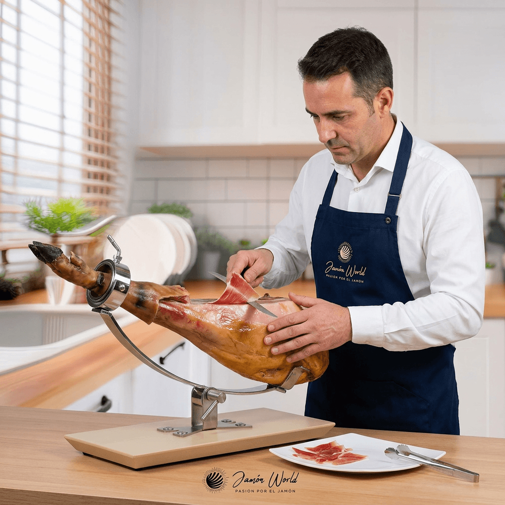 Jamonero Gala, con sistema giratorio y basculante, precisión y elegancia en cada corte de jamón.